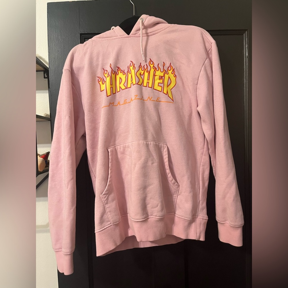 Used pink Thrasher hoodie, size small
